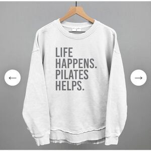 IVY + CLOTH Life Happens Pilates Helps White Oversized Terry Crewneck Size S